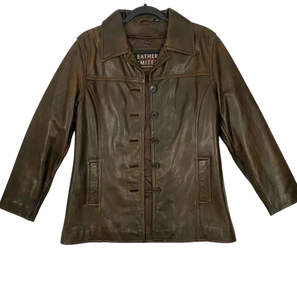 Leather Limited Brown Button Jacket; S